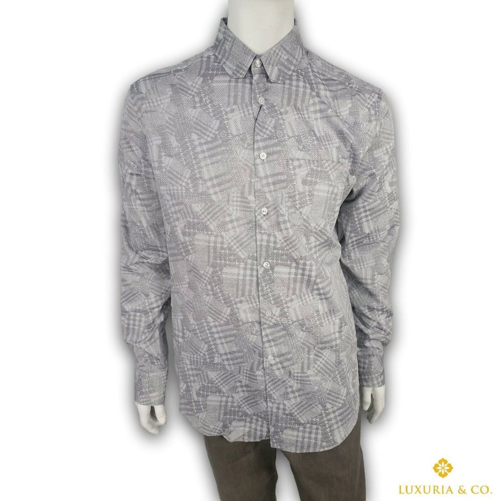 Louis Vuitton Men's Gray White Cotton Patchwork DNA Shirt